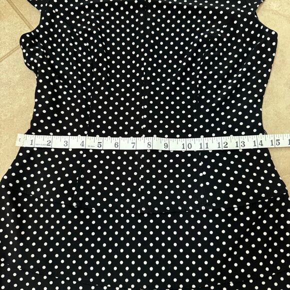 Anne Klein Polka Dot Dress Women’s Size 4 Drop Waist Black Career Midi Knee - Picture 9 of 10
